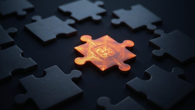 Digital puzzle featuring an illuminated partially completed piece representing unresolved concepts in tech or cybersecurity