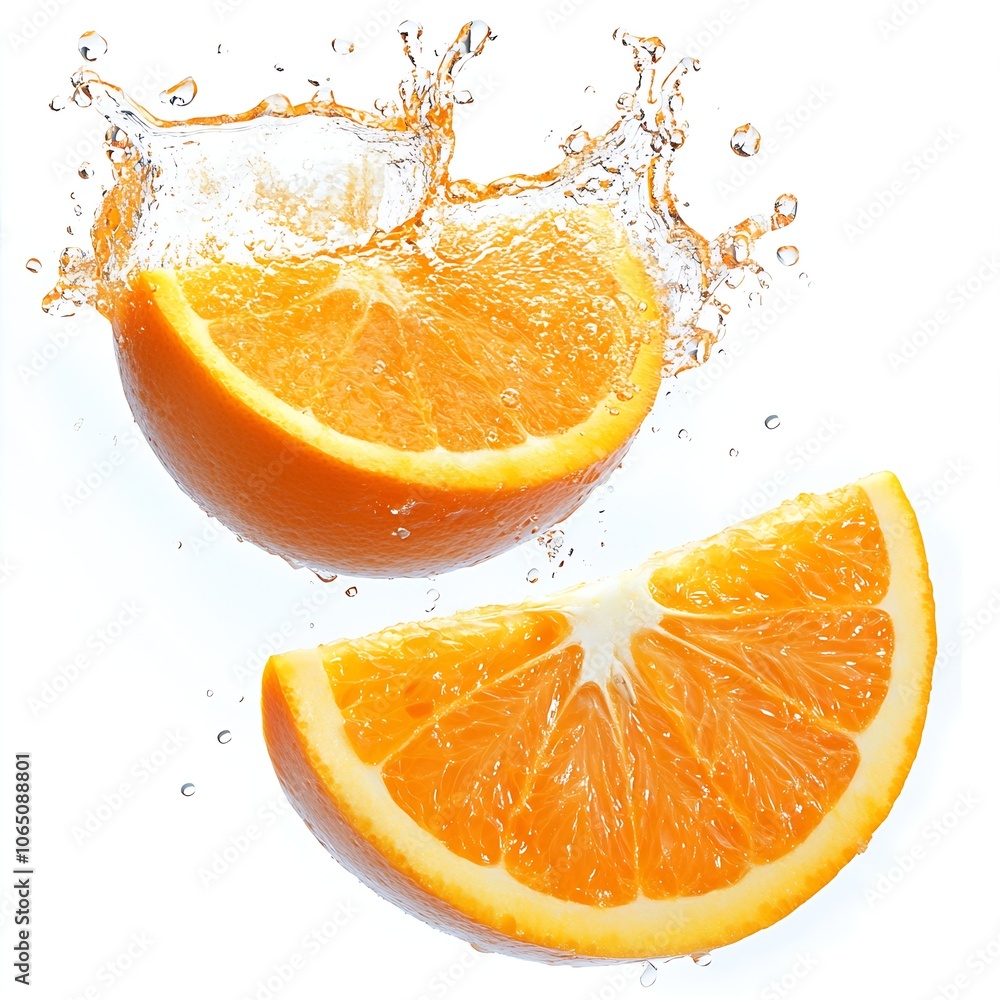 Poster fresh orange slices splashing in water with vibrant citrus energy : generative ai