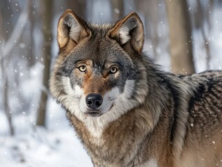 Obraz premium portrait a grey wolf standing in a snowy forest
