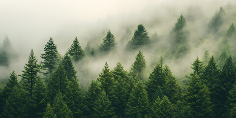 Fototapeta premium Dense Misty Evergreen Forest
