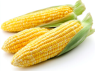 Fresh corn cobs with juicy golden kernels and green husks, close-up, creating a feeling of naturalness