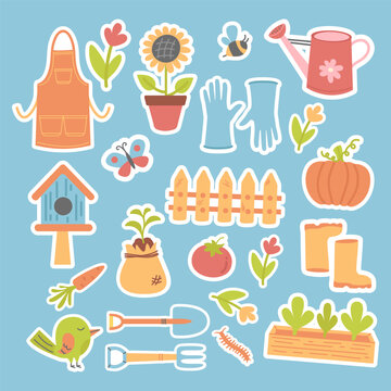 Сollection garden cute stikers hand drawn