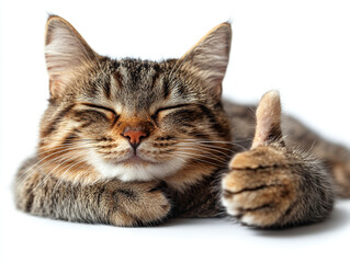 Funny Cat Giving a Thumbs-Up Close-Up on White