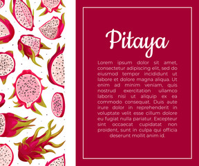 Pitaya or Dragon Fruit Banner Design with Tropical Plant Vector Template