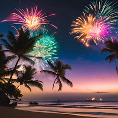 night sky with colorful fireworks - Generative AI