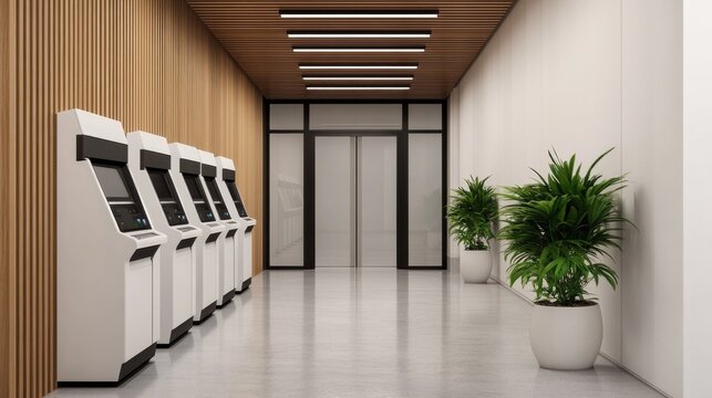 Sleek Bank Interior with Modern ATMs