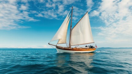 Fototapeta premium Sailboat Crew Adjusting Sails on Windy Day