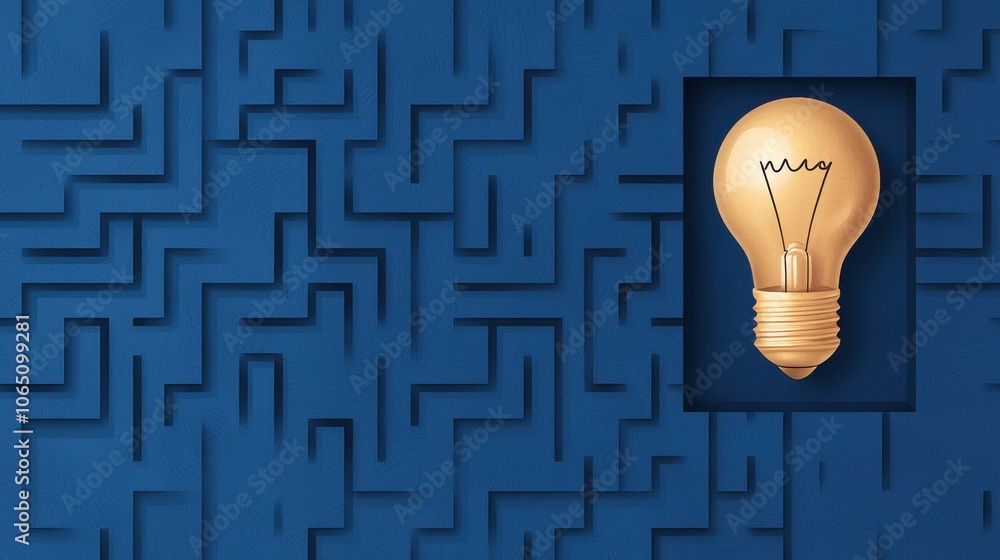 Poster lightbulb shining at exit of maze