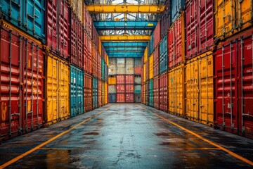 Fototapeta premium Rows of Colorful Cargo Containers at a Shipping Port