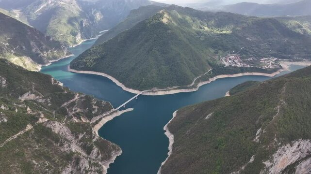 Aerial view of Piva Lake, Durmitor National Park, UNESCO World Heritage Site, Montenegro