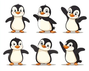 Fototapeta premium Cute penguin cartoon characters in different poses for labels