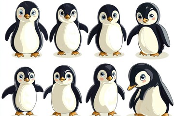 Naklejka premium Cute penguin vector set with different expressions