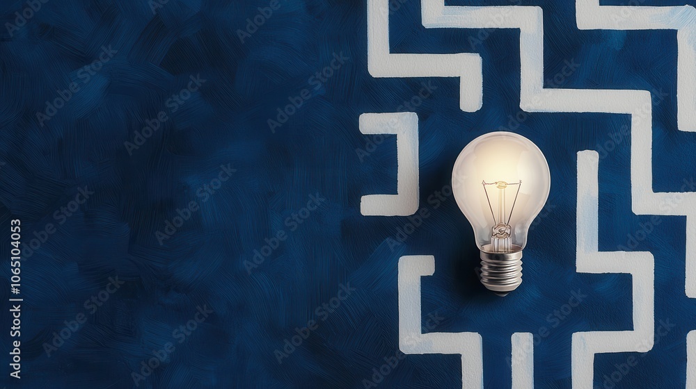 Poster glowing lightbulb at end of maze path