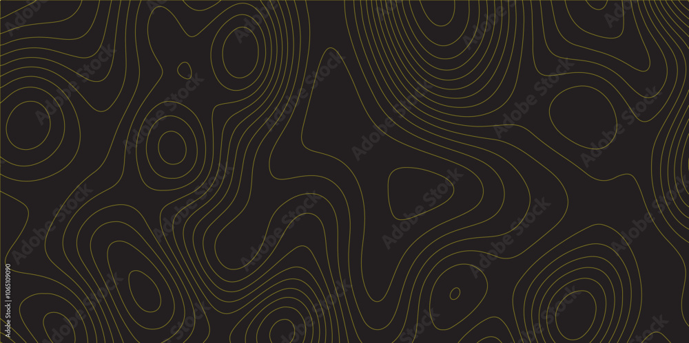 Poster Abstract black colorful gradient Topographic line map pattern background. Contour elevation topographic and textured Background Modern design with black background with topographic wavy Patte and dot	
