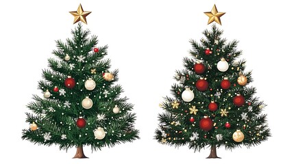 Elegant Christmas Trees with Ornaments and Stars