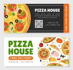 Pizza Delicious Food Banner Design with Ingredients Vector Template