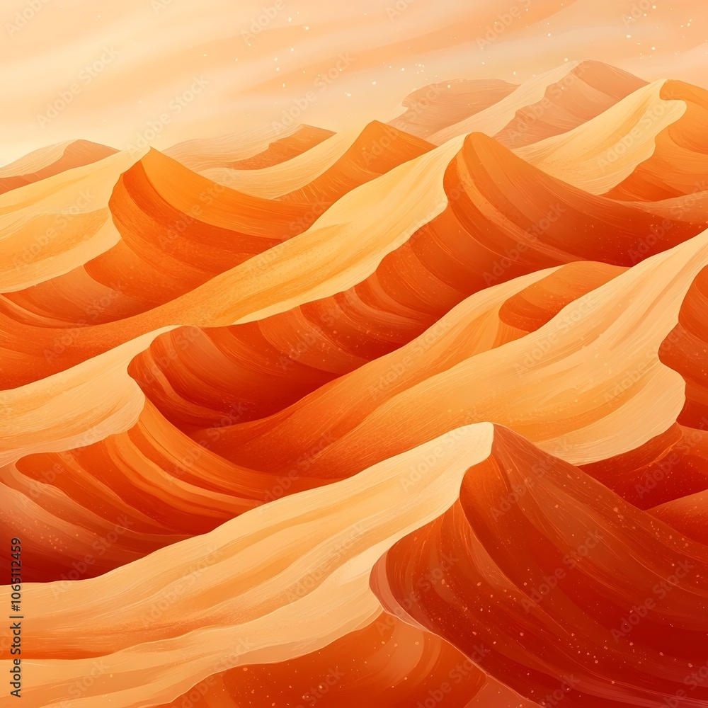 Poster an abstract representation of flowing orange sand dunes, creating a warm and inviting landscape with