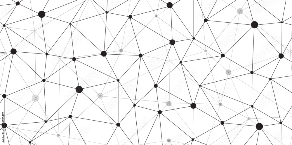 Leinwandbilder Abstract geometric background with connecting dots and lines with low poly triangle shapes. Polygonal Mesh Background Vector design digital technology concept Global network connection data structure.