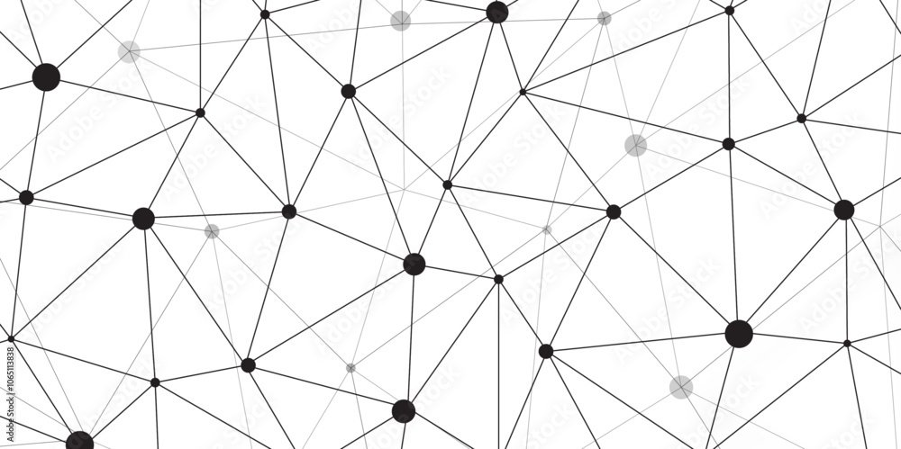 Poster Abstract geometric background with connecting dots and lines with low poly triangle shapes. Polygonal Mesh Background Vector design digital technology concept Global network connection data structure.