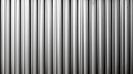 Close up of corrugated metal with a series of raised ridges and a sleek, industrial aesthetic.