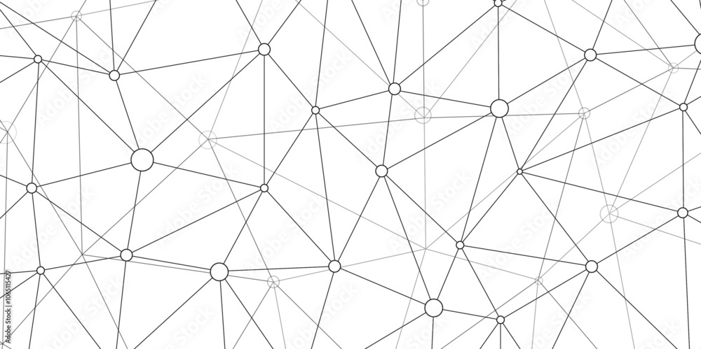 Poster Abstract geometric background with connecting dots and lines with low poly triangle shapes. Polygonal Mesh Background Vector design digital technology concept Global network connection data structure.