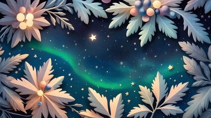 Obraz premium Whimsical Night Sky with Paper-Cut Leaves