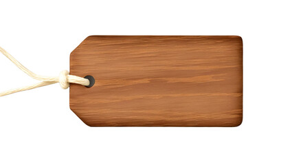 A blank wooden tag with a string, perfect for labeling items or gifts in various creative projects. Isolated on transparent background