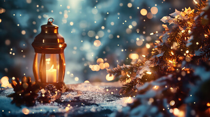 Uplifting Christmas photography perfect for winter holidays greeting card or xmas banner. 