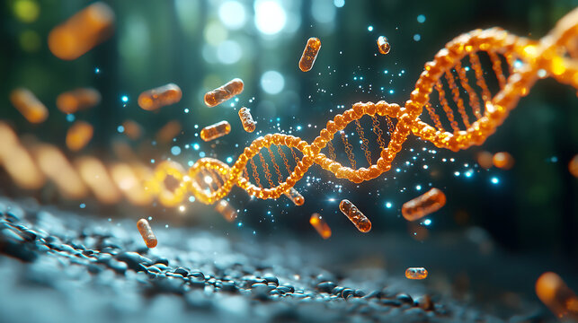 Digital DNA strands representing advanced healthcare solutions and innovation