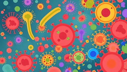 Fototapeta premium Vibrant Microscopic World: Colorful Cells in Blue Background
