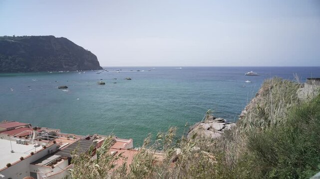 Elevated view of Spiaggia di Citara on a sunny day, Forio, Island of Ischia, Campania, Italy