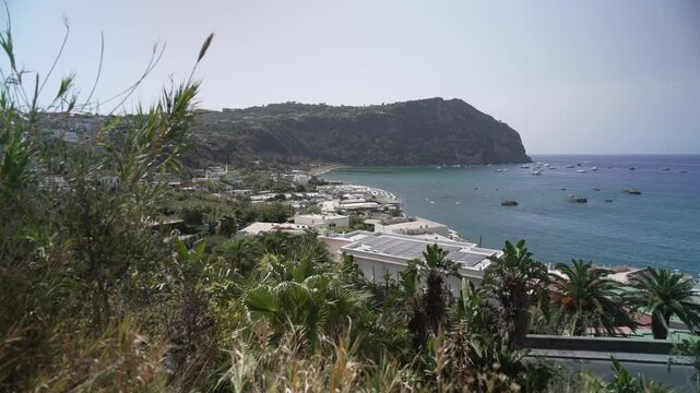 Elevated view of Spiaggia di Citara on a sunny day, Forio, Island of Ischia, Campania, Italy