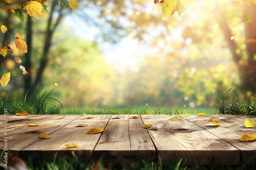 Poster autumn tabletop display with blurred background