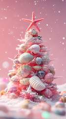 3D animated christmas ornament featuring seashells and sea creatures with a starfish on top, made from beach elements