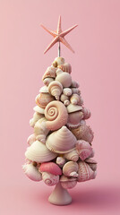 3D animated christmas ornament featuring seashells and sea creatures with a starfish on top, made from beach elements
