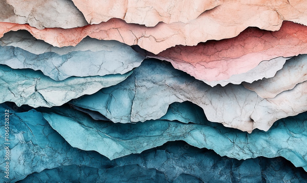 Poster an abstract design that uses layers of torn paper to create a sense of depth, realistic and suitable