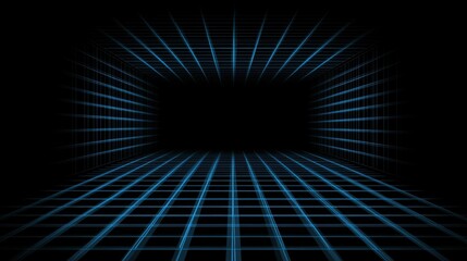 Futuristic abstract digital tunnel with dynamic blue lines creating a perspective effect. Sci-fi...