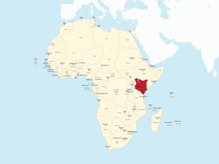 Detailed national location map of KENYA within the great continent of Africa