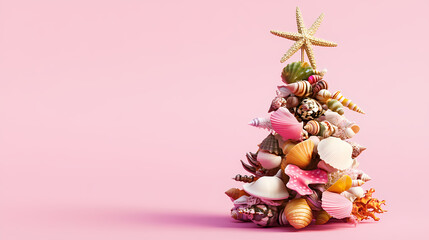 3D animated christmas ornament featuring seashells and sea creatures with a starfish on top, made from beach elements