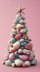 3D animated christmas ornament featuring seashells and sea creatures with a starfish on top, made from beach elements
