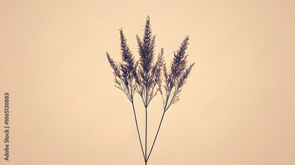 Poster a minimalist image featuring delicate purple branches against a soft, light background, creating a s