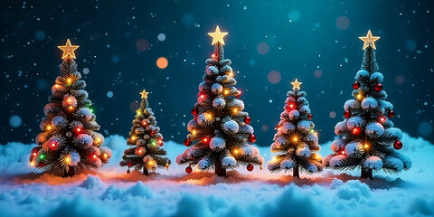 A decorated Christmas tree with ornaments, lights, and presents underneath, with a Merry Christmas