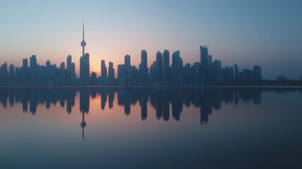 Fototapeta premium Sunset Reflection Over Urban Skyline