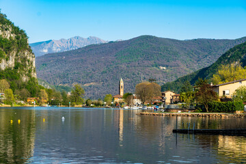 Promenade of Lugano with the beautiful scenery of lake Lugano, canton of Ticino, Switzerland