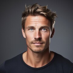 Obraz premium Dutch man dressed casually with relaxed expression and bright eyes against a colorful studio backdrop