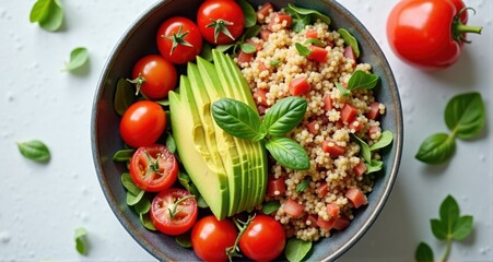 Fresh quinoa salad with tomatoes and avocado