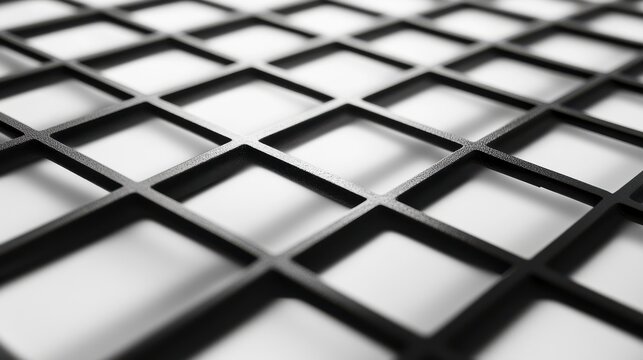 A low-angle view captures a grid of intersecting lines, creating a dynamic play of shadows on a textured surface beneath. The light subtly enhances the details above and below.