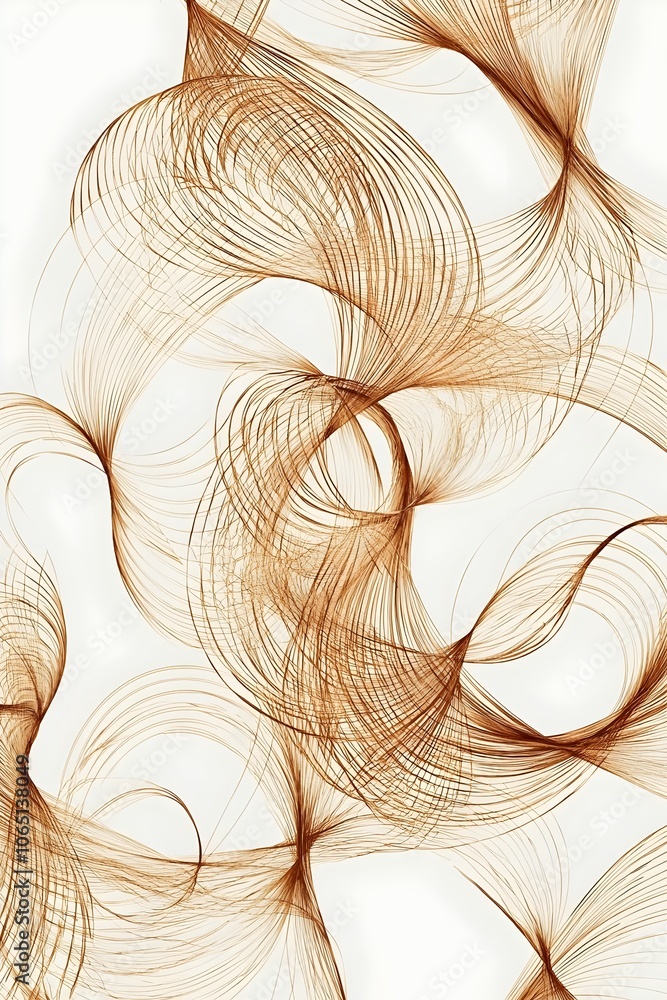 Poster abstract composition featuring flowing lines in warm brown tones on a light background, creating a s