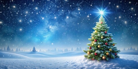 Obraz premium Fantastic winter landscape with Christmas tree, snow