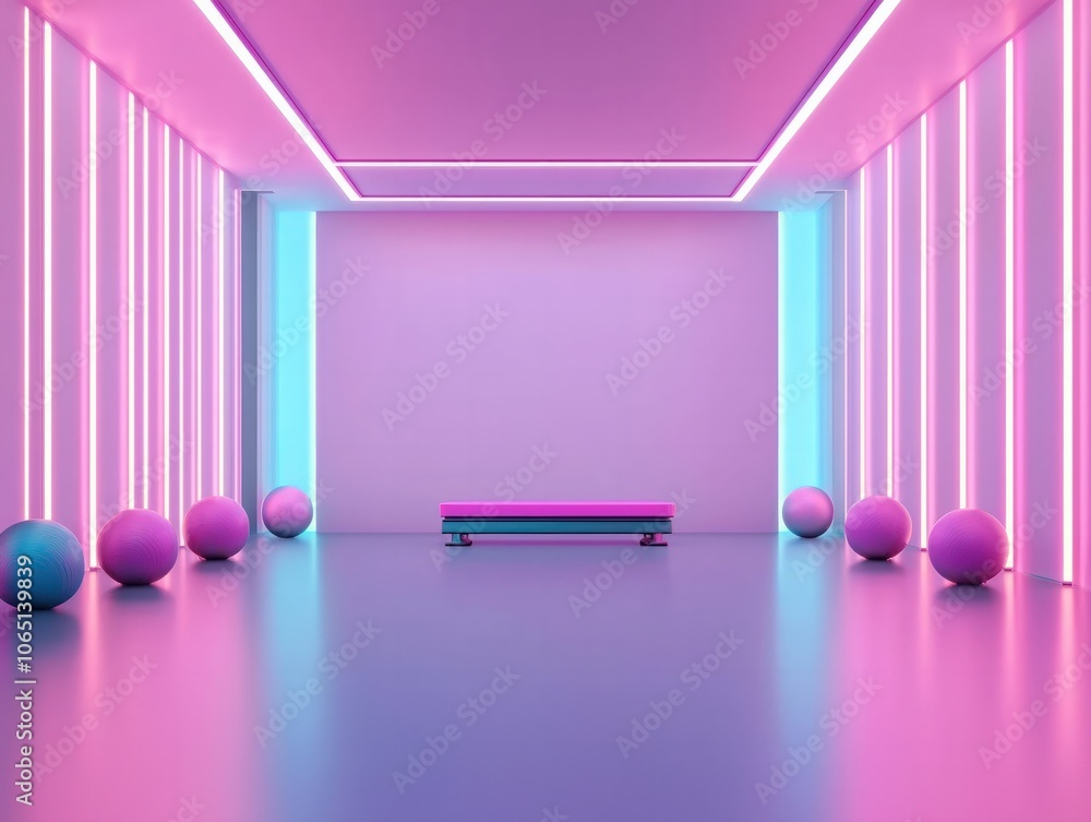Poster create a vibrant space with neon lighting and soft shapes